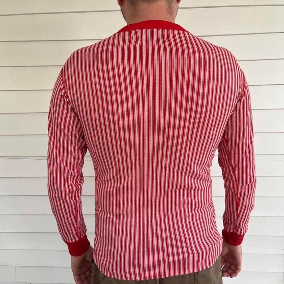 Vintage Mens Shirt Red White Striped Canyon River Poly Cotton M - Picture 3 of 4
